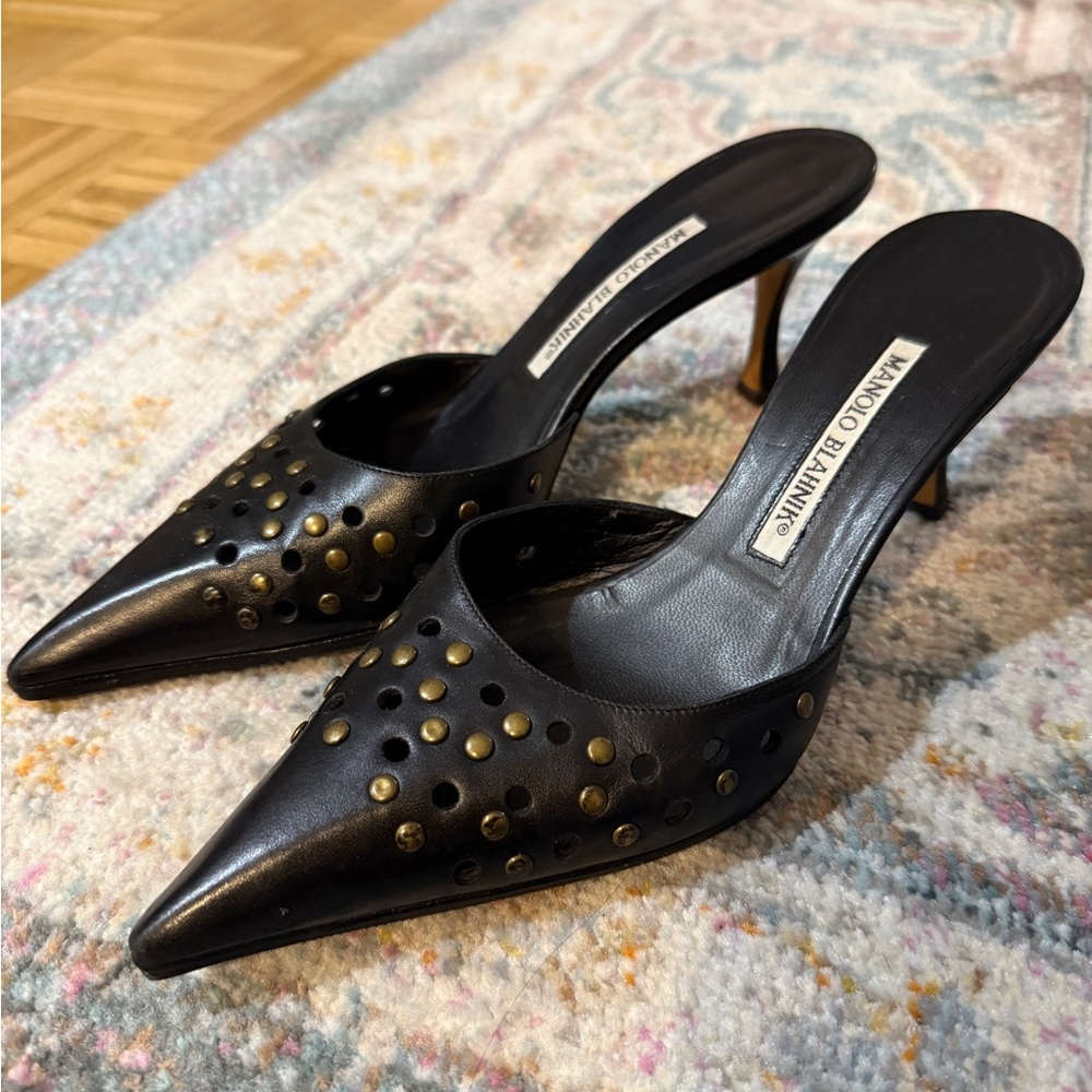 Manolo Blahnik Studded Heeled Mules